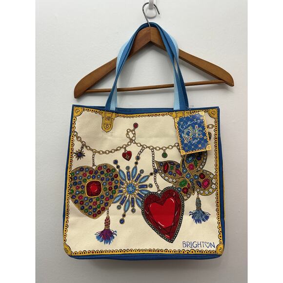 Brighton Glittering Love Tote Bag Hearts Butterfly Jeweled Print Canvas NEW tag - Picture 1 of 13